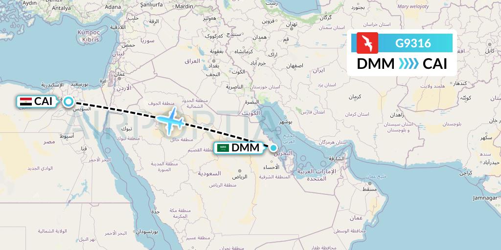 G9316 Air Arabia Flight Map: Dammam to Cairo