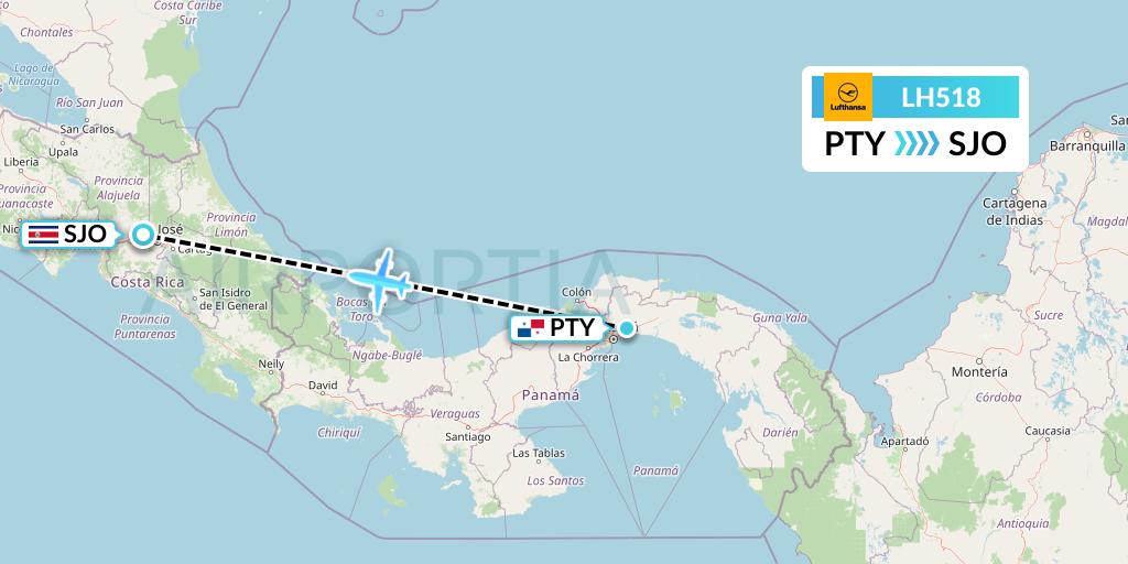 LH518 Lufthansa Flight Map: Panama City to San Jose