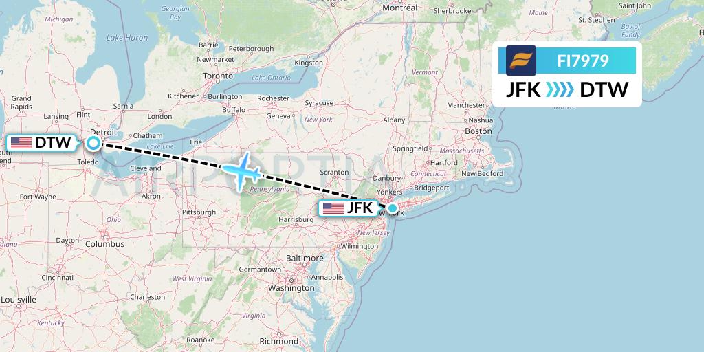 FI7979 Icelandair Flight Map: New York to Detroit