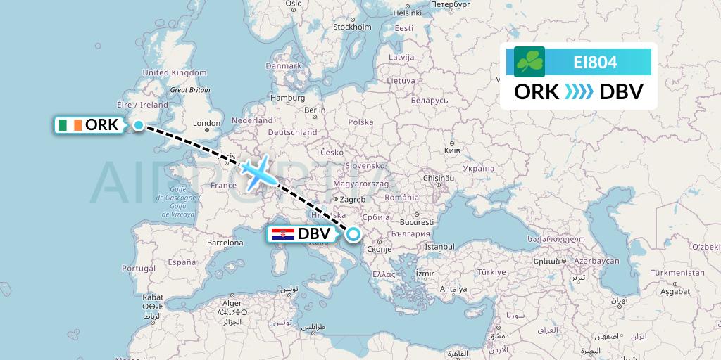 EI804 Aer Lingus Flight Map: Cork to Dubrovnik