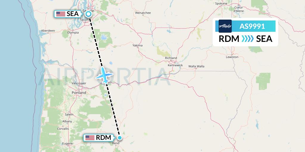 AS9991 Alaska Airlines Flight Map: Redmond to Seattle