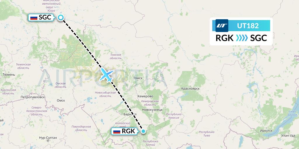 UT182 UTair Flight Map: Gorno-Altaysk to Surgut
