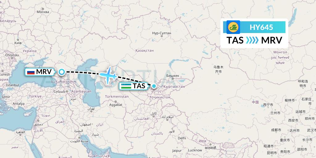 HY645 Uzbekistan Airways Flight Map: Tashkent to Mineralnye Vody