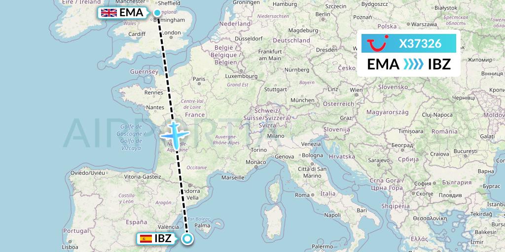 X37326 TUI fly Germany Flight Map: East Midlands to Ibiza