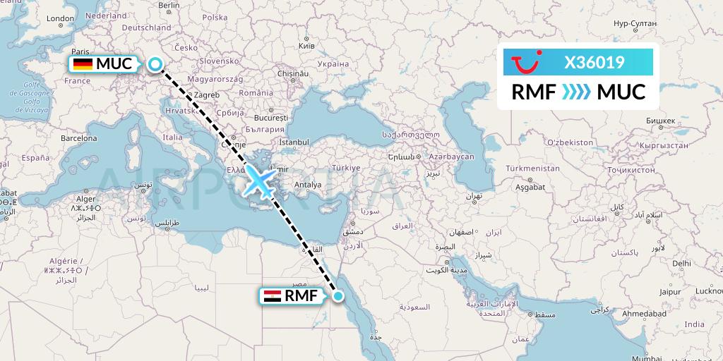 X36019 TUI fly Germany Flight Map: Marsa Alam to Munich