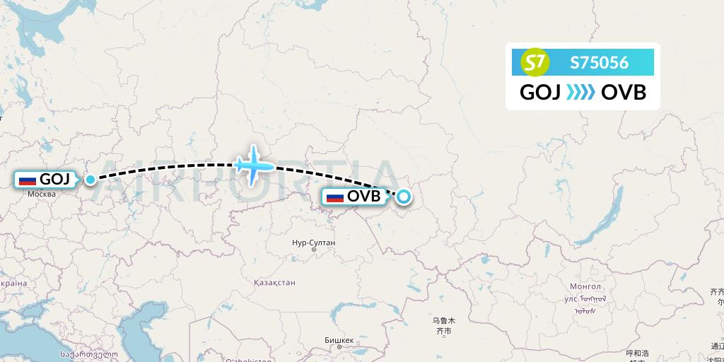 S75056 S7 Airlines Flight Map: Nizhny Novgorod to Novosibirsk