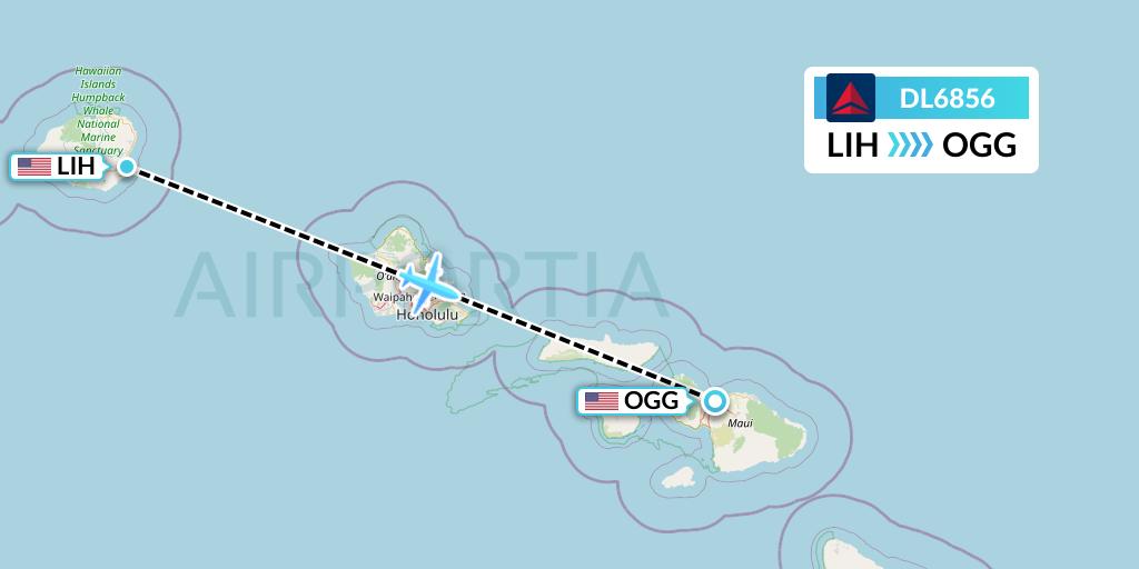 DL6856 Delta Air Lines Flight Map: Lihue to Kahului