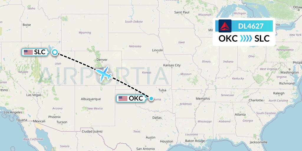 DL4627 Delta Air Lines Flight Map: Oklahoma City to Salt Lake City