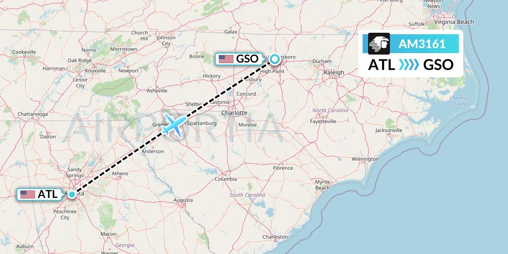 AM3161 Aeromexico Flight Map: Atlanta to Greensboro