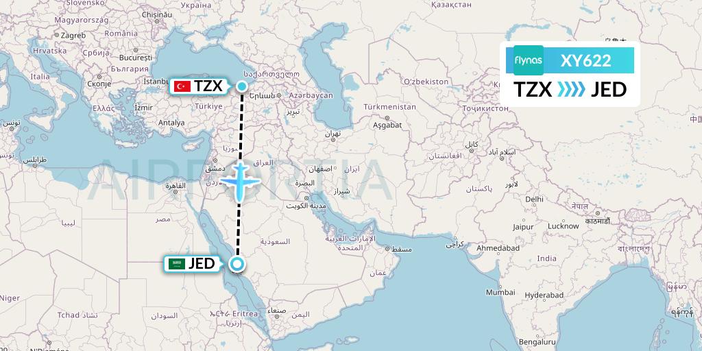XY622 Flynas Flight Map: Trabzon to Jeddah