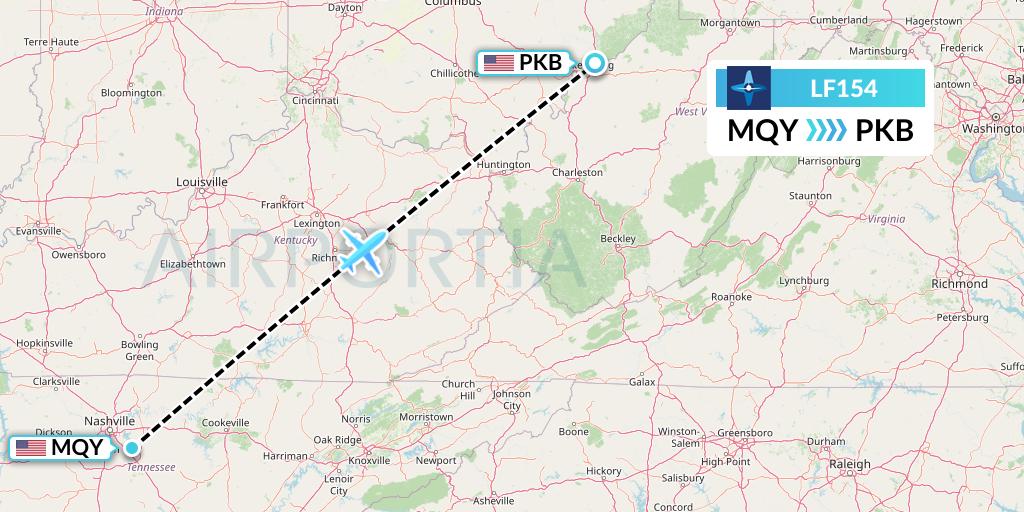 LF154 Corporate Flight Management Flight Map: Smyrna to Parkersburg