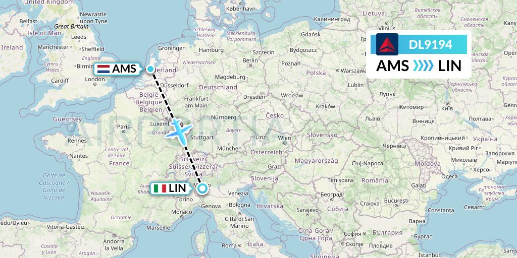 DL9194 Delta Air Lines Flight Map: Amsterdam to Milan