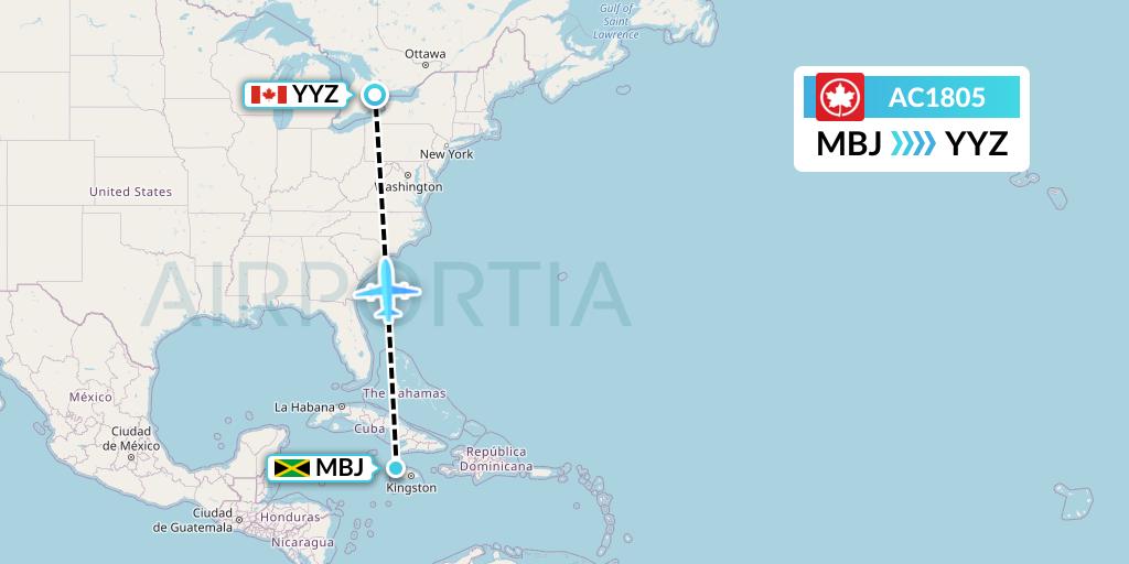 AC1805 Air Canada Flight Map: Montego Bay to Toronto