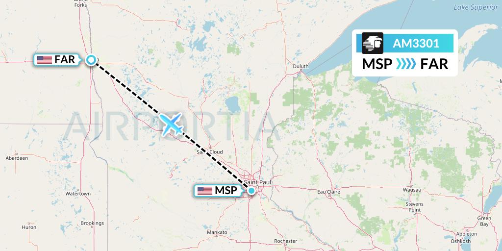 AM3301 Aeromexico Flight Map: Minneapolis to Fargo