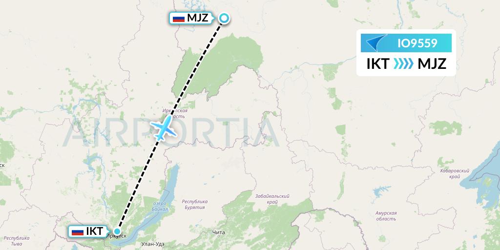 IO9559 IrAero Flight Map: Irkutsk to Mirny