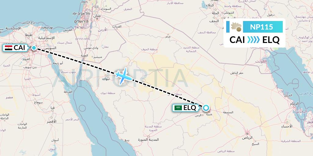 NP115 Nile Air Flight Map: Cairo to Al-Qassim