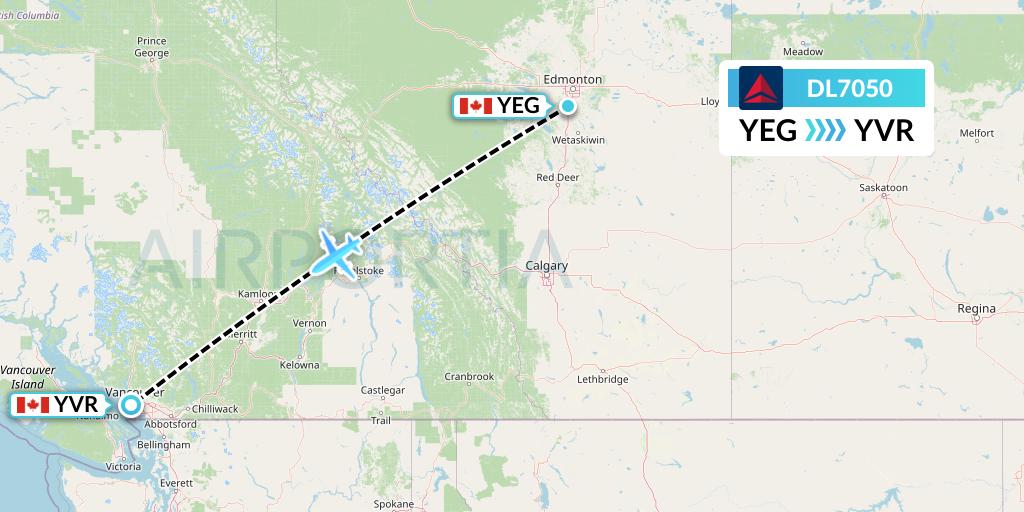 DL7050 Delta Air Lines Flight Map: Edmonton to Vancouver