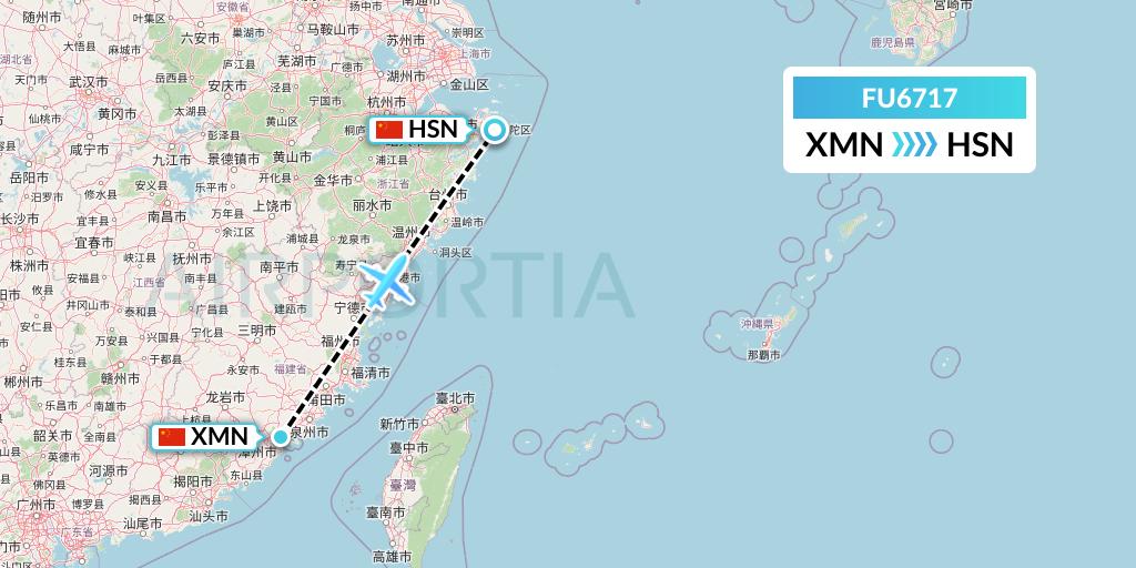 FU6717 Fuzhou Airlines Flight Map: Xiamen to Zhoushan