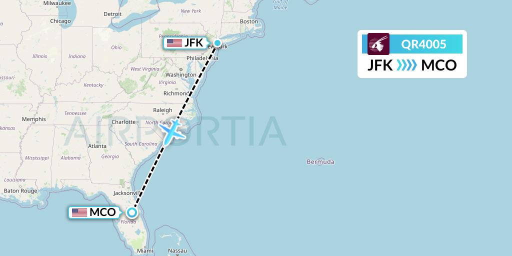 QR4005 Qatar Airways Flight Map: New York to Orlando