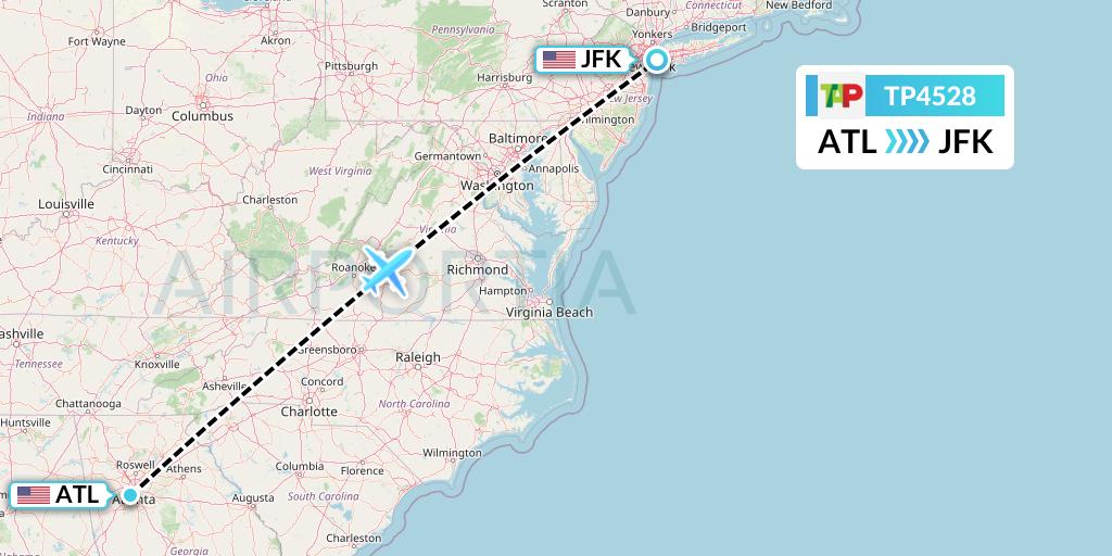 TP4528 TAP Portugal Flight Map: Atlanta to New York