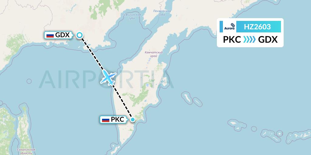 HZ2603 Aurora Flight Map: Petropavlovsk-Kamchatsky to Magadan