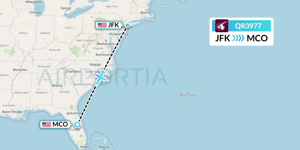 QR3977 Qatar Airways Flight Map: New York to Orlando