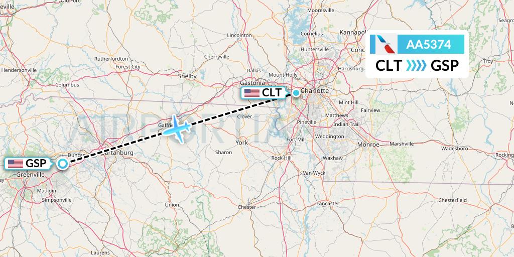 AA5374 American Airlines Flight Map: Charlotte to Greenville-Spartanburg