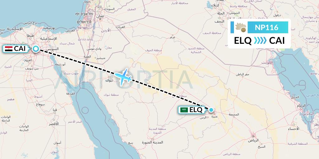 NP116 Nile Air Flight Map: Al-Qassim to Cairo