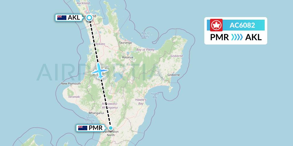AC6082 Air Canada Flight Map: Palmerston North to Auckland