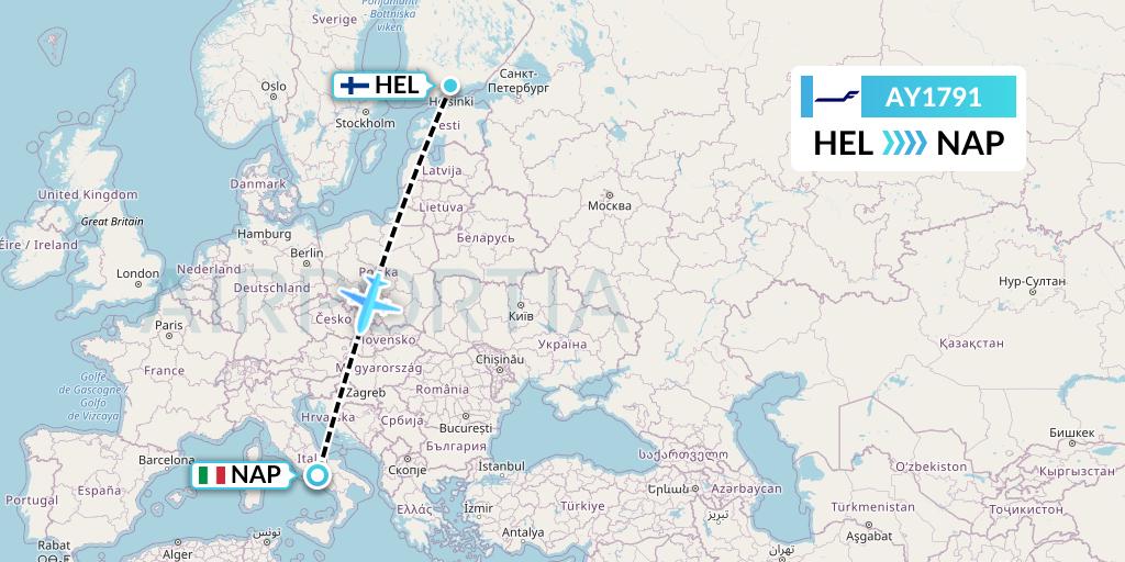 AY1791 Finnair Flight Map: Helsinki to Naples