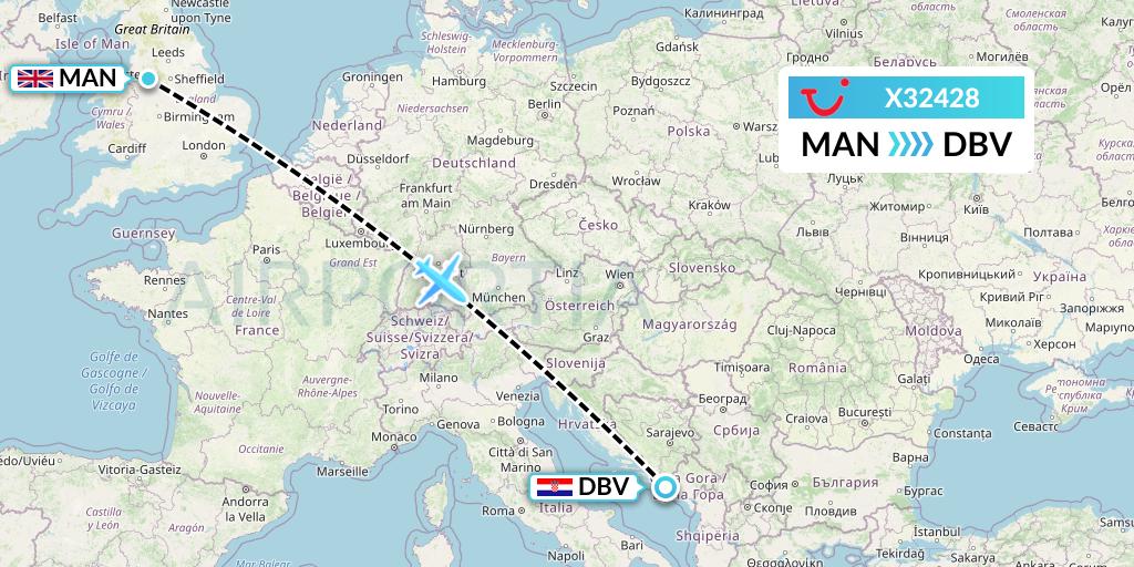 X32428 TUI fly Germany Flight Map: Manchester to Dubrovnik