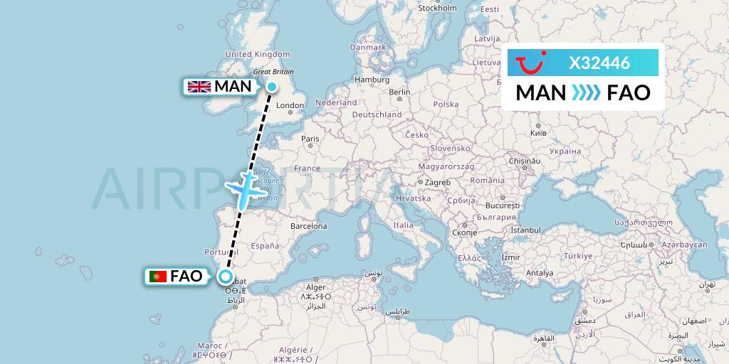 X32446 TUI fly Germany Flight Map: Manchester to Faro