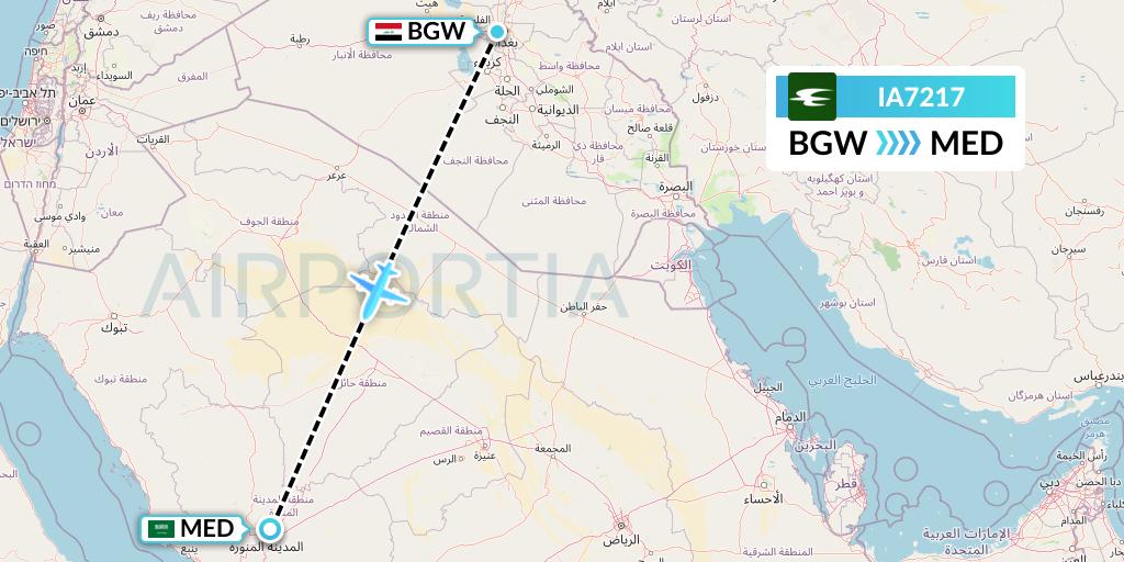 IA7217 Iraqi Airways Flight Map: Baghdad to Medina