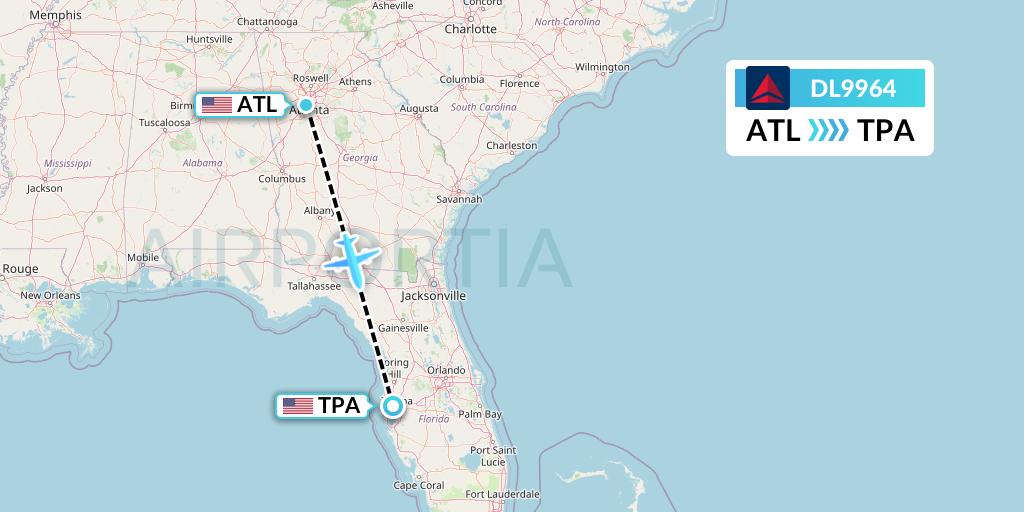 DL9964 Delta Air Lines Flight Map: Atlanta to Tampa
