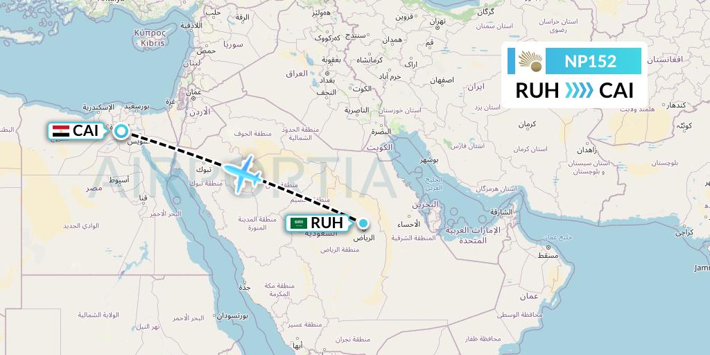 NP152 Nile Air Flight Map: Riyadh to Cairo