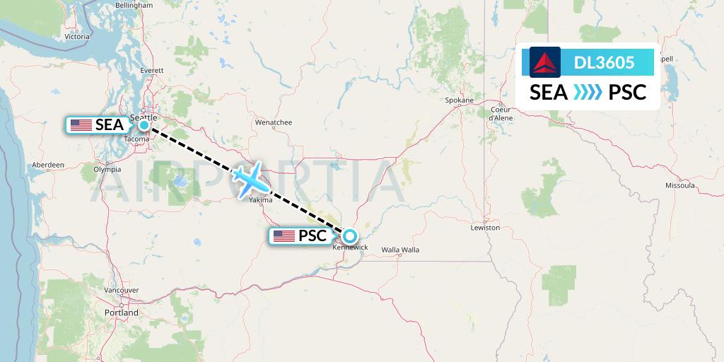 DL3605 Delta Air Lines Flight Map: Seattle to Pasco