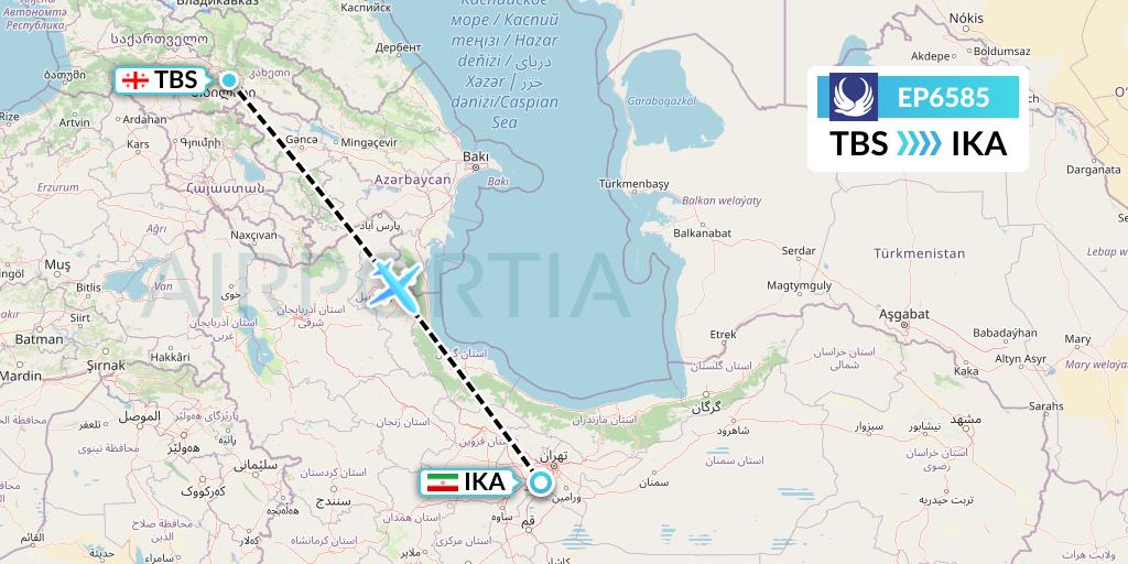 EP6585 Iran Aseman Airlines Flight Map: Tbilisi to Tehran