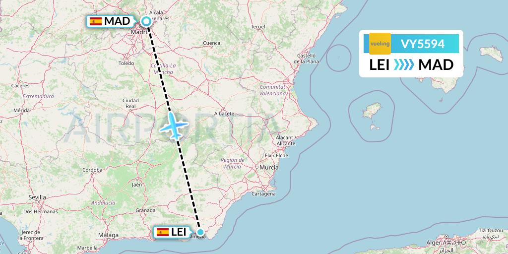 VY5594 Vueling Flight Map: Almeria to Madrid