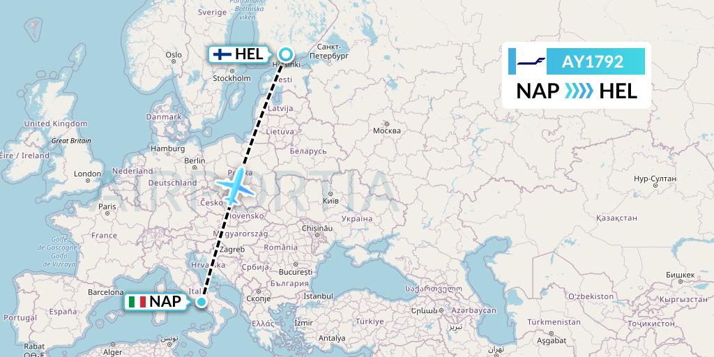AY1792 Finnair Flight Map: Naples to Helsinki