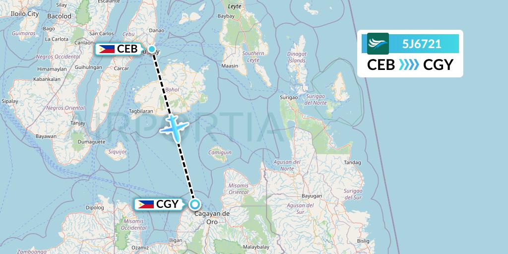 5J6721 CEBU Pacific Air Flight Map: Cebu to Cagayan de Oro