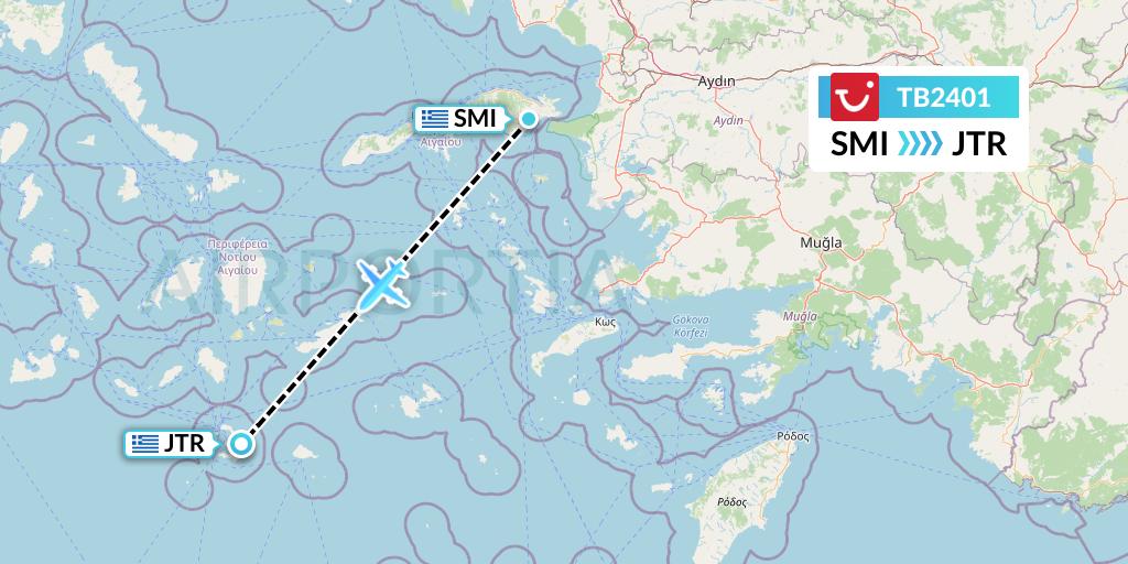 TB2401 TUI fly Belgium Flight Map: Samos to Santorini