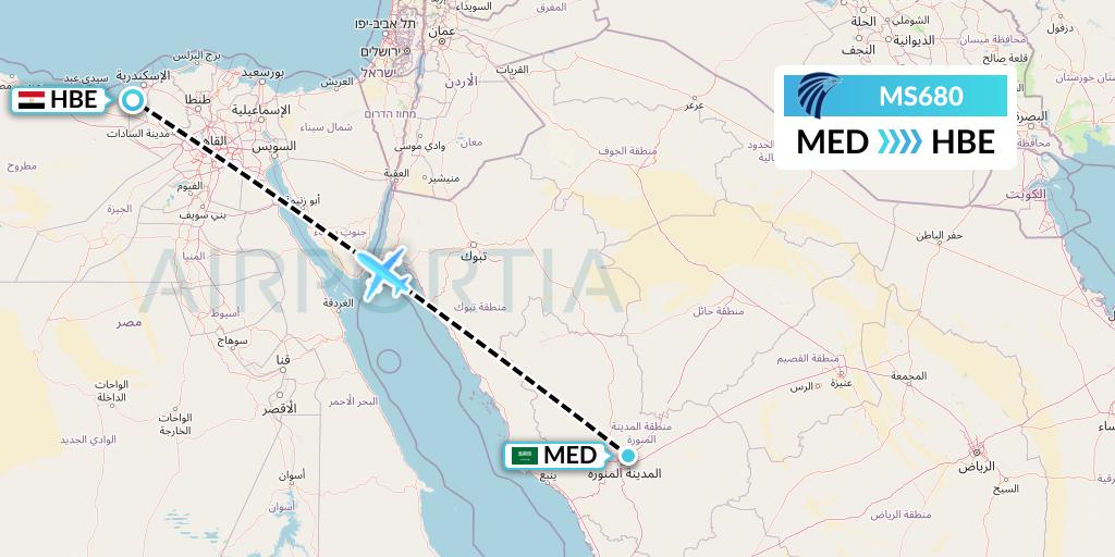 MS680 EgyptAir Flight Map: Medina to Alexandria