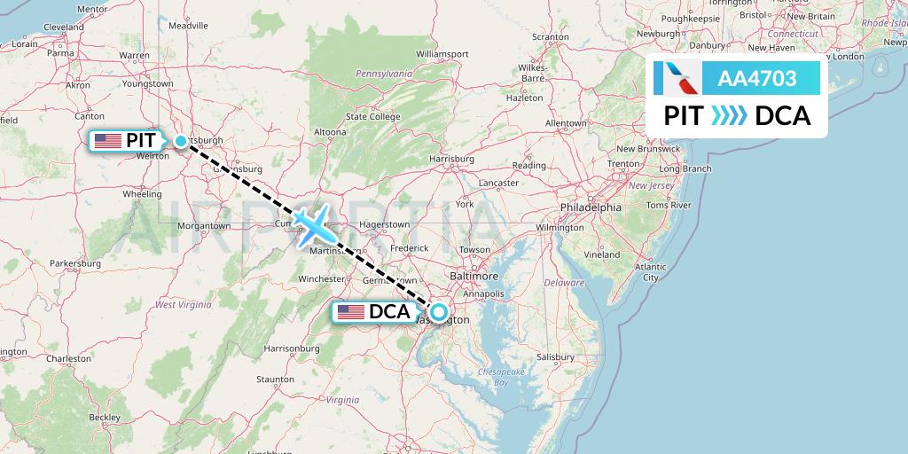 AA4703 American Airlines Flight Map: Pittsburgh to Washington