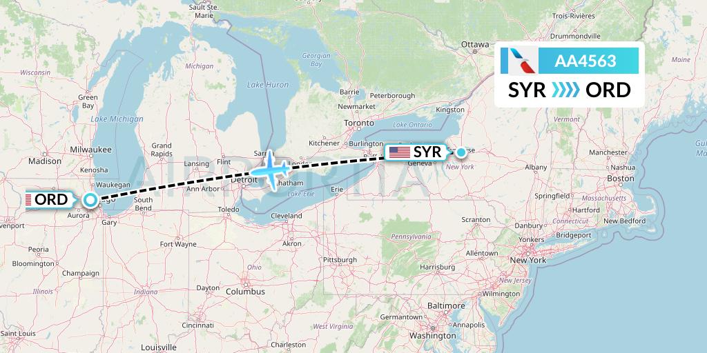 AA4563 American Airlines Flight Map: Syracuse to Chicago