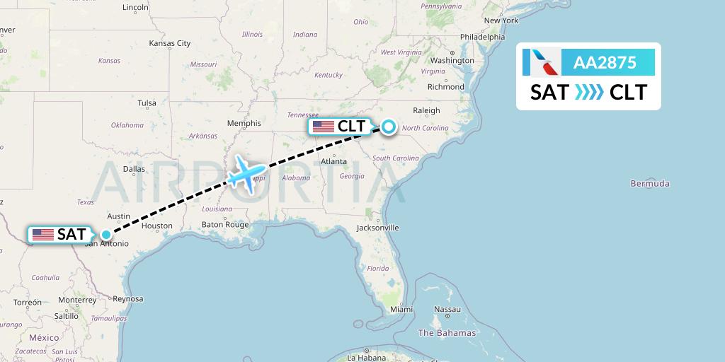 AA2875 American Airlines Flight Map: San Antonio to Charlotte
