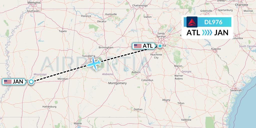 DL976 Delta Air Lines Flight Map: Atlanta to Jackson