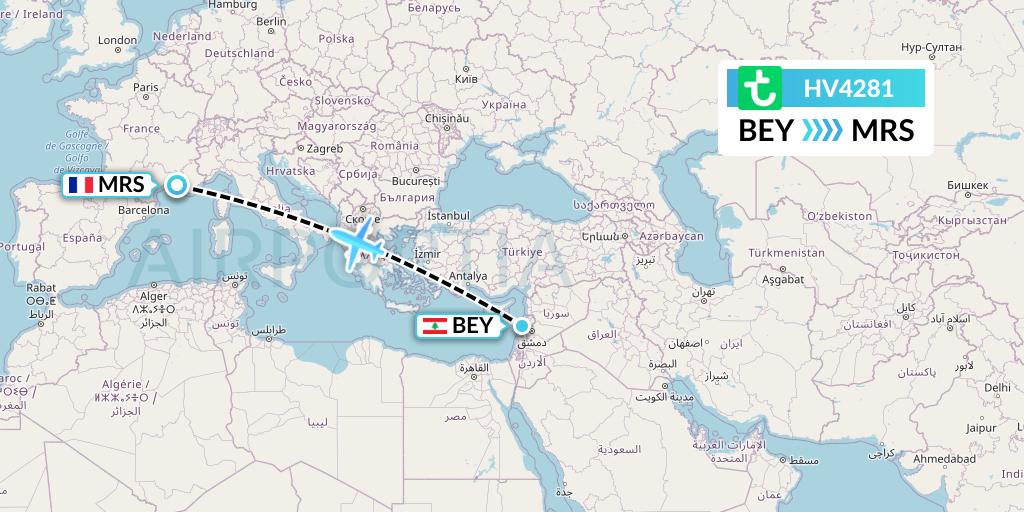 HV4281 Transavia Flight Map: Beirut to Marseille