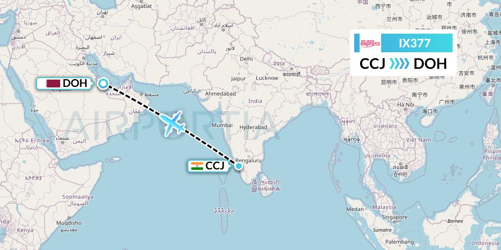 IX377 Air India Express Flight Map: Kozhikode to Doha