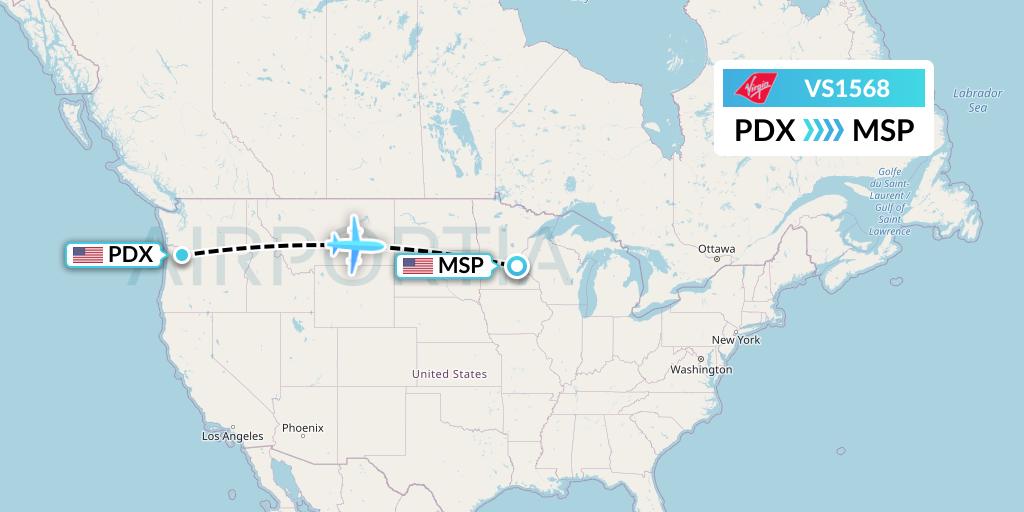 VS1568 Virgin Atlantic Airways Flight Map: Portland to Minneapolis