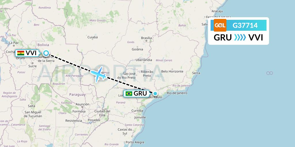 G37714 GOL Transportes Aeros Flight Map: Sao Paulo to Santa Cruz